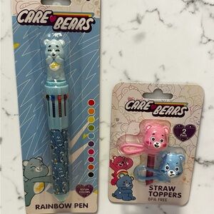 Care Bears Blue Rainbow pen w& Straw Toppers Set